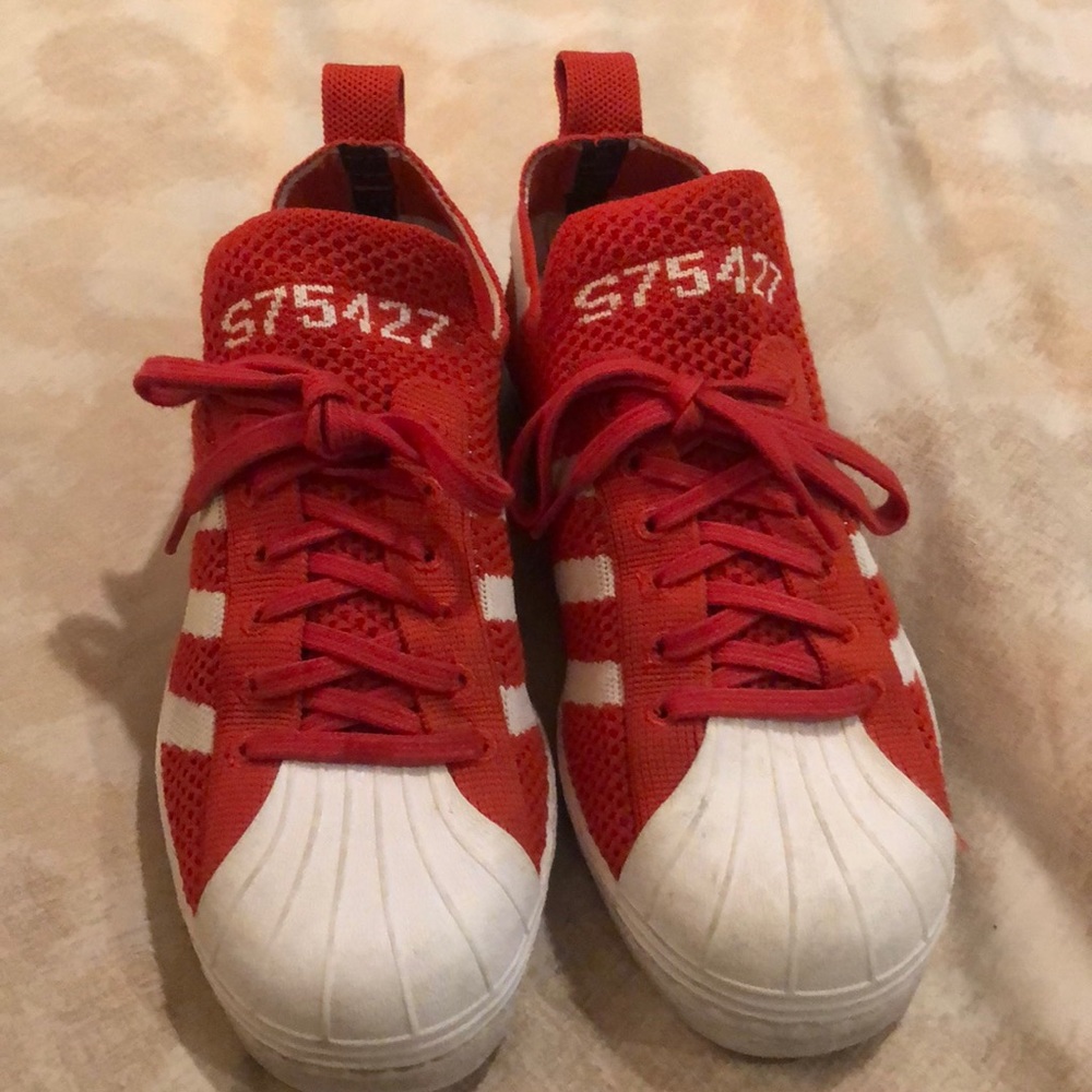 Adidas orange red prime knit Stan Smiths rare 7